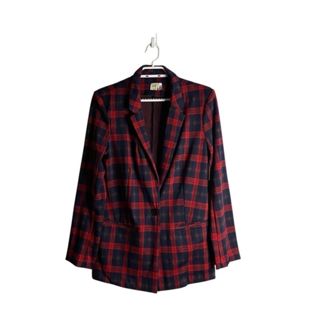 Oak & Ivy Women's Red Plaid Notch Lapel Single Breasted Blazer